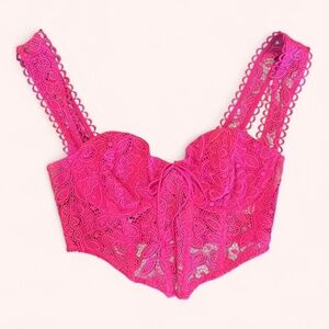 For Love & Lemons Barbiecore Sexy Hot Pink Corset Style Lace Crop Top Size L